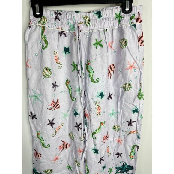 Hill House The Skylar Linen Pants in Sea Creature Women's MED NWT Nautical Beach - Picture 4 of 13